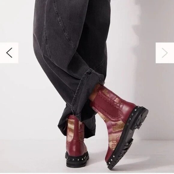 Free People NEW 10 Textile Atlas Chelsea Boot in Burgundy Red Kilim - Picture 3 of 7